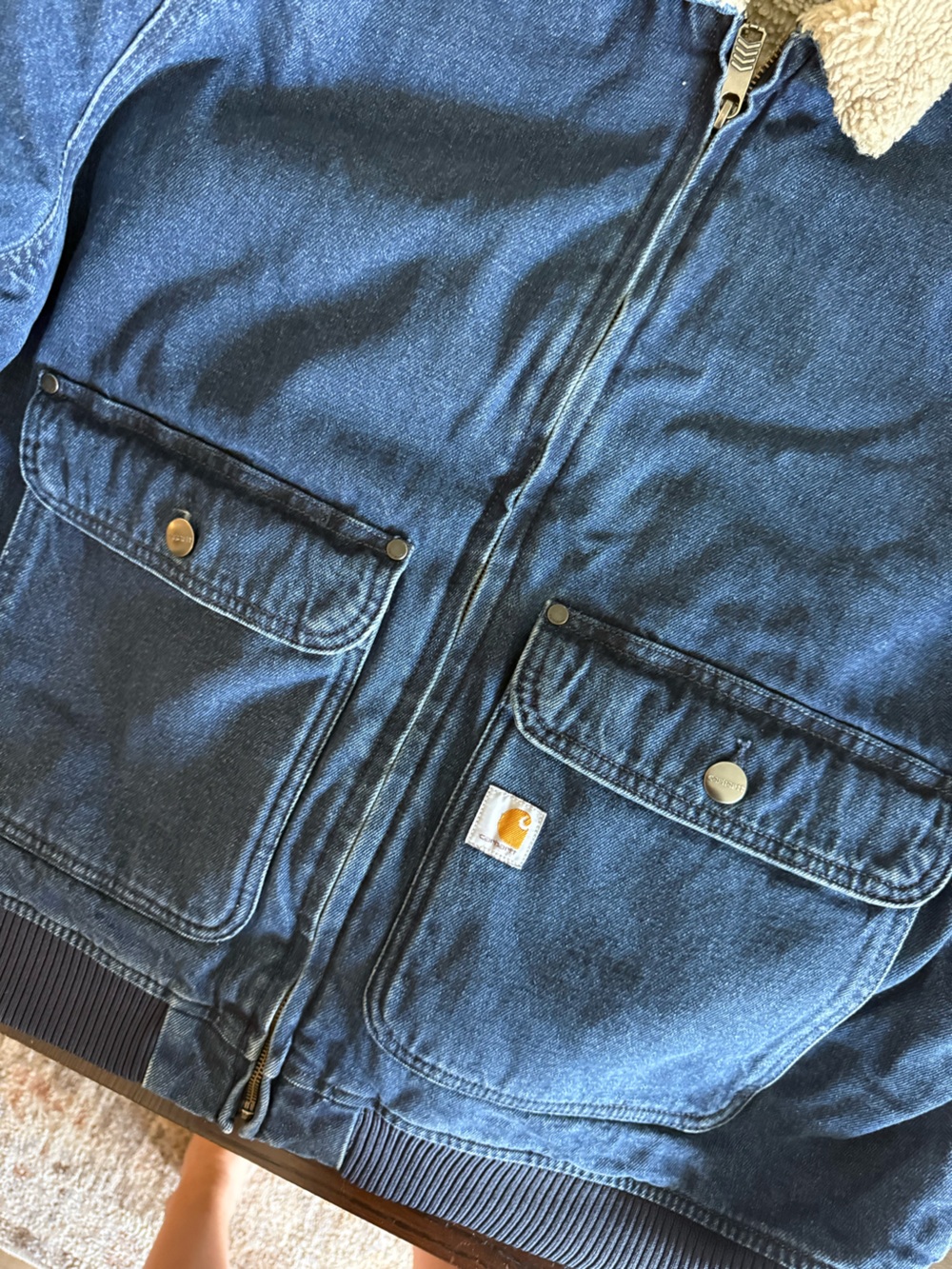 Carhartt Women's Dark Blue Sherpa-Lined Denim Jacket (Runs small) - Picture 3 of 6